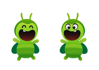 iki tip gülümseyen neşeli yeşil böcek