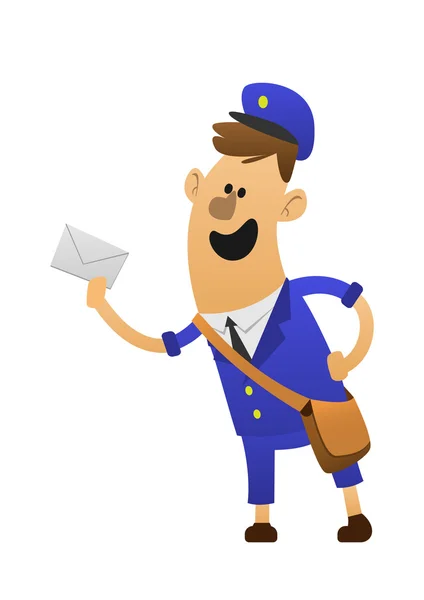 Friendly postman in blue uniform — Stock Vector