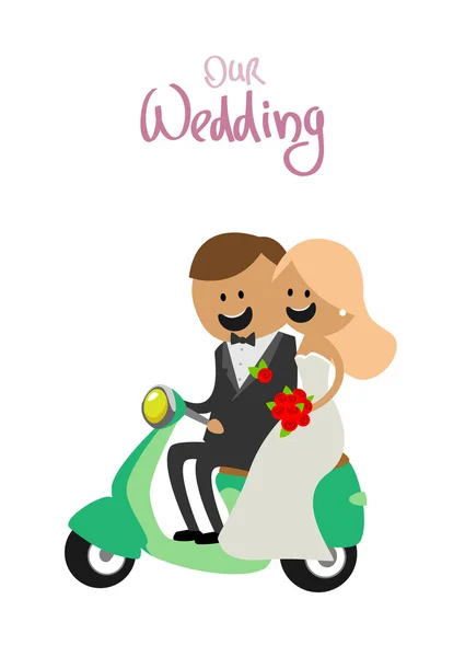 Невеста и жених на скутере — стоковый вектор