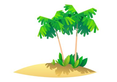 Avuç içi, cennet illüstrasyon ile tropikal ada