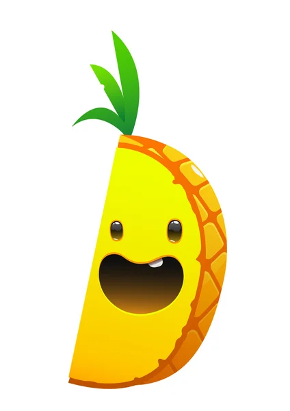 Piña delicioso jugoso brillante caricatura sonrisa cara — Vector de stock