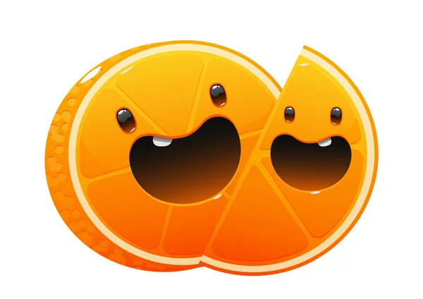 Brillante jugosa deliciosa naranja dibujos animados dos feliz — Vector de stock