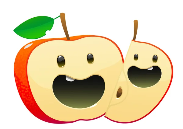 Brillante jugoso sabroso verde manzana de dibujos animados de dos personajes — Vector de stock