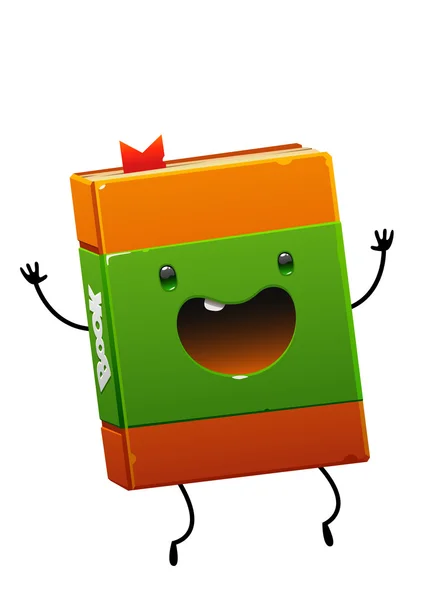 Cheerful happy book brown character with green — Stock Vector