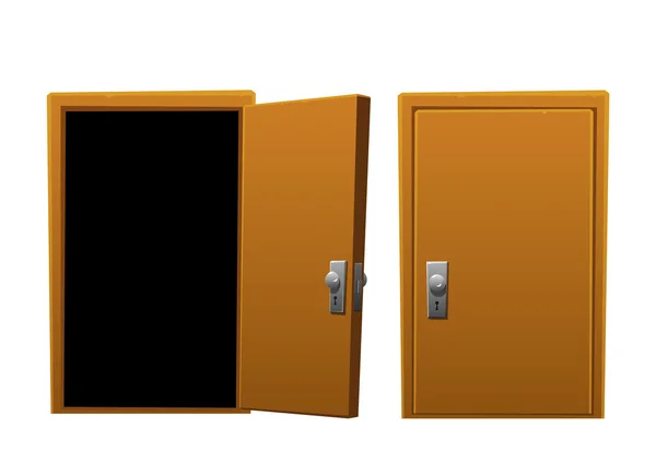 Bright cartoon brown wooden door open and closed — Stock Vector