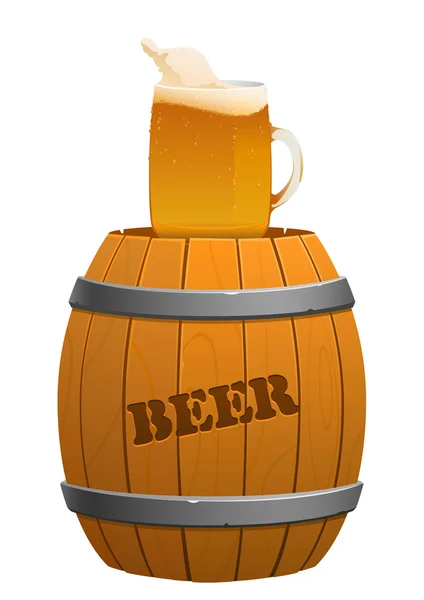 Brown wooden barrel and beer mug — Stock Vector