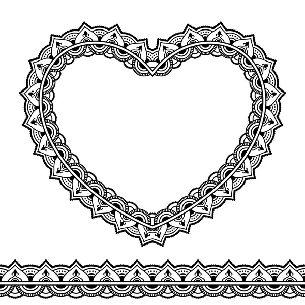 Vector henna bordes sin costuras y corazón en estilo mehndi . — Vector de stock