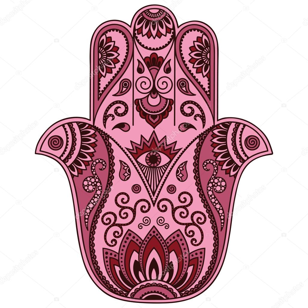 Color vector hamsa hand drawn symbol.
