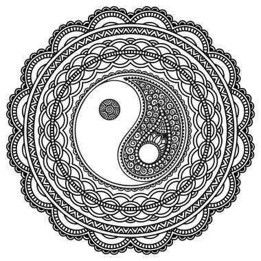 Vektör kına dövme mandala. Yin-yang dekoratif sembolü. Mehndi stili.