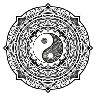 Vektör kına dövme mandala. Yin-yang dekoratif sembolü. Mehndi stili.