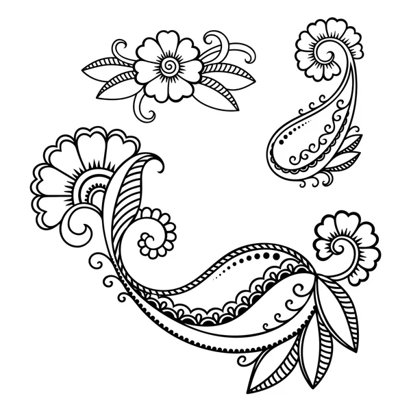 Plantilla de flores de tatuaje de henna. Mehndi . — Archivo Imágenes Vectoriales