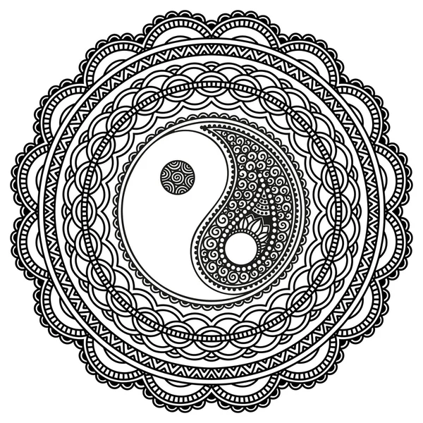 Vektor henna tetoválás mandala. Yin-yang dekoratív szimbólum. Mehndi stílus. — Stock Vector