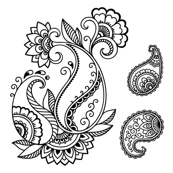 Plantilla de flores de tatuaje de henna. Mehndi . — Vector de stock