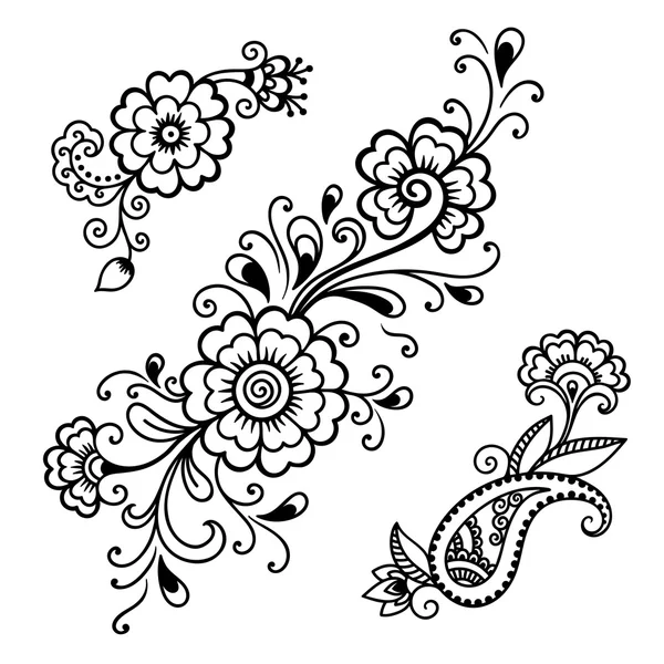 Modèle de fleur de tatouage au henné. Mehndi . — Image vectorielle