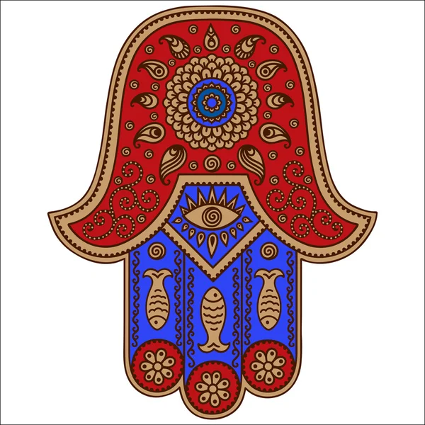 Színes vektor hamsa kéz rajzolt szimbólum. — Stock Vector