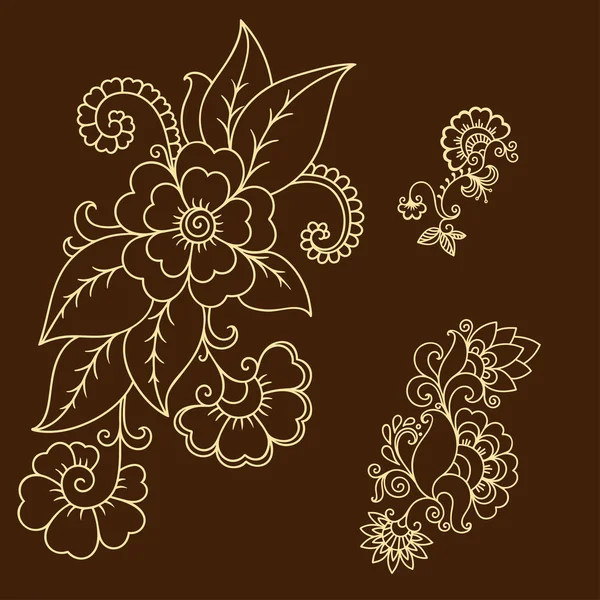 Plantilla de flores de tatuaje de henna. Mehndi . — Vector de stock