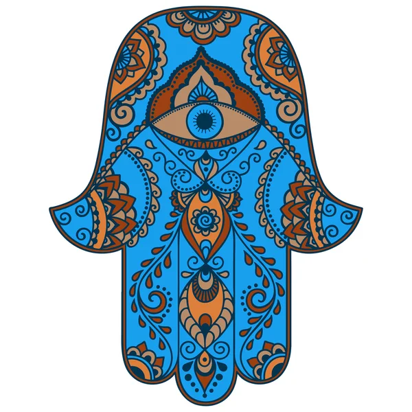 Kleur vector hamsa hand getekend symbool. — Stockvector