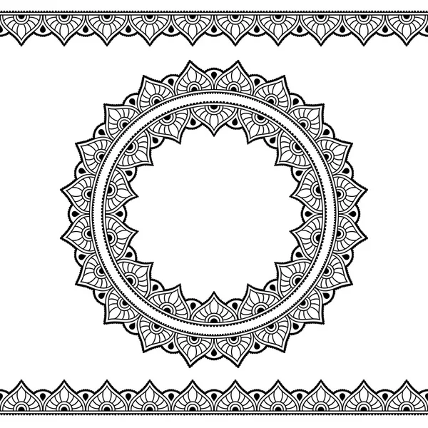 Vector henna naadloze randen en circulaire patroon. Mehndi stijl. — Stockvector