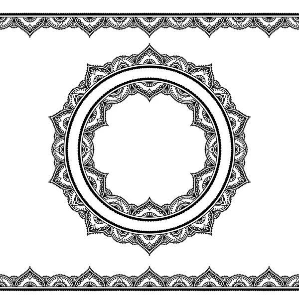 Vector henna seamless borders and circular pattern. Mehndi style. — Stock Vector