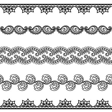 Vektör kına kesintisiz kenarlıklar. Mehndi stili.