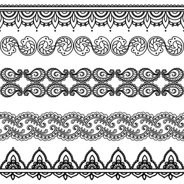 Vektör kına kesintisiz kenarlıklar. Mehndi stili.