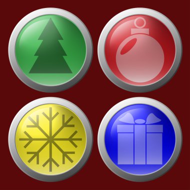 Noel simgeler kümesi. Simgeler - hediye, Noel Baba şapkaları, yılbaşı ağacı, kar tanesi kardan adam, çan, top, şeker, çorap.