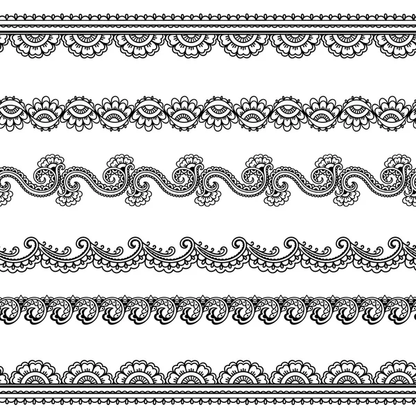 Frontières sans couture vectorielles au henné. Style Mehndi . — Image vectorielle