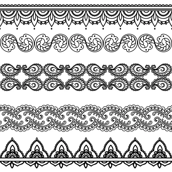 Vector henna seamless borders. Mehndi style. — Stock Vector