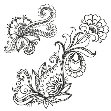 Kına dövme çiçek şablon. Mehndi.