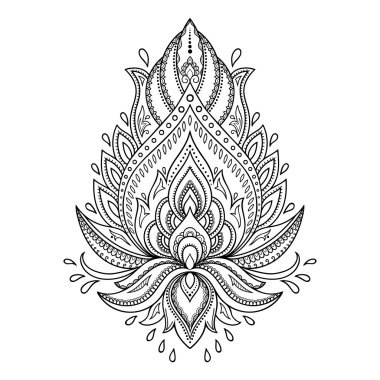 Hint tarzı kına dövme çiçek şablonu. Etnik çiçek paisley - Lotus. Mehndi stili.