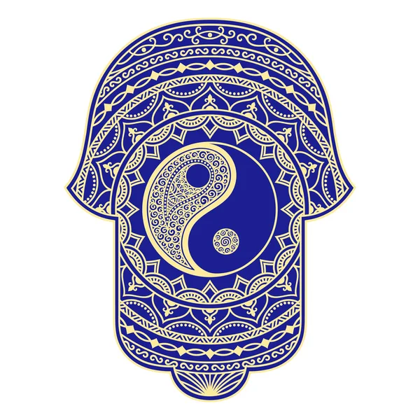 矢量 hamsa 手绘制的符号。阴阳装饰符号 — 图库矢量图片