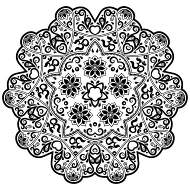 Kına dövme mandala. OM dekoratif sembolü. Mehndi stili.