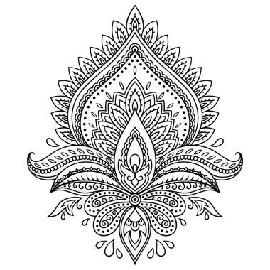 Hint tarzı kına dövme çiçek şablonu. Etnik çiçek paisley - Lotus. Mehndi stili.