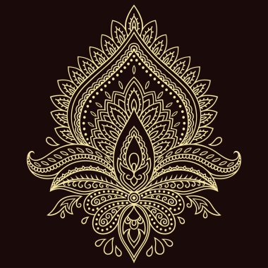 Hint tarzı kına dövme çiçek şablonu. Etnik çiçek paisley - Lotus. Mehndi stili.