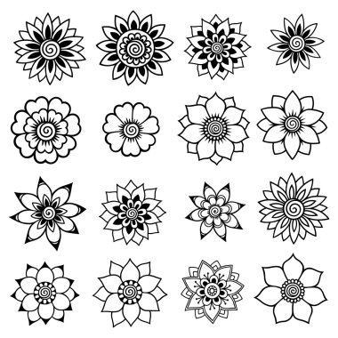 Kına dövme çiçek şablon. Mehndi. Ayarla.