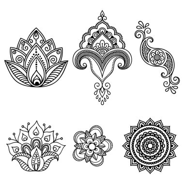 Kına dövme çiçek şablon. Mehndi. Ayarla.