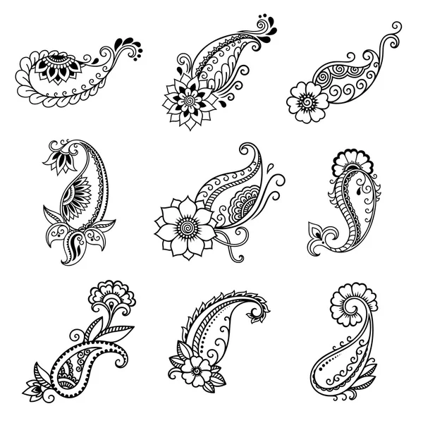 Modèle de fleur de tatouage au henné. Ensemble . — Image vectorielle