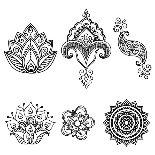 Plantilla de flores de tatuaje de henna. Mehndi. español Conjunto . — Vector de stock