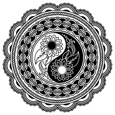 Kına dövme mandala. Yin-yang dekoratif sembolü. Mehndi stili.