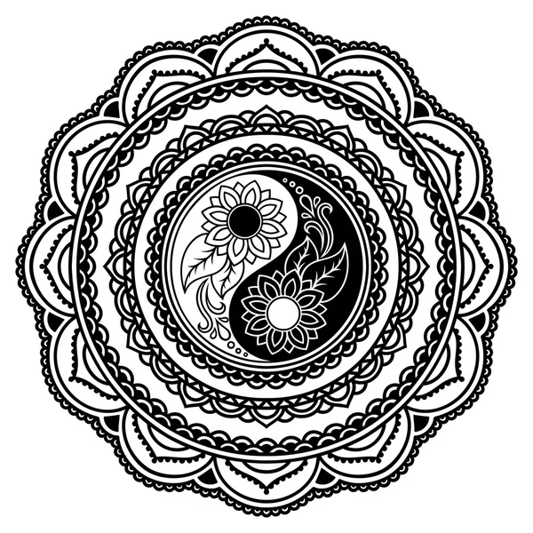 Henna tatoo mandala. Symbole décoratif Yin-yang. Style Mehndi . — Image vectorielle