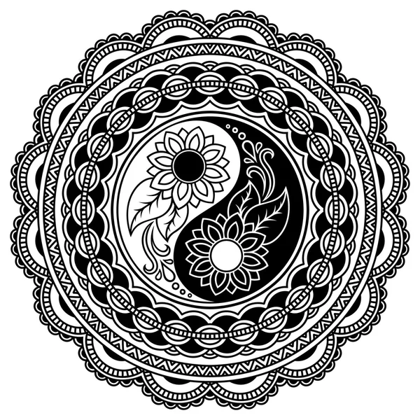 Tatoo mandala de henna. Símbolo decorativo Yin-yang. Estilo Mehndi . — Vector de stock