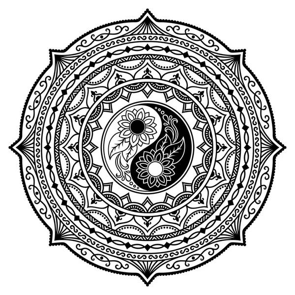 Tatoo mandala de henna. Símbolo decorativo Yin-yang. Estilo Mehndi . — Vector de stock