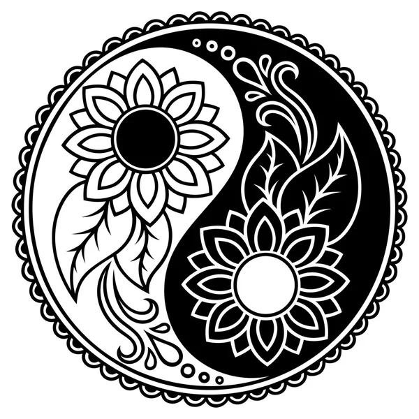 Symbole décoratif Yin-yang. Elément design vintage dessiné à la main . — Image vectorielle