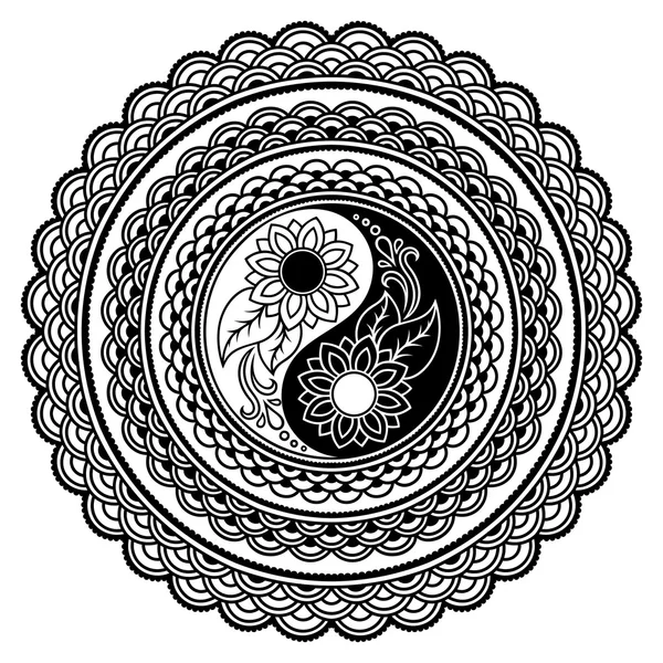 Tatoo mandala de henna. Símbolo decorativo Yin-yang. Estilo Mehndi . — Vector de stock
