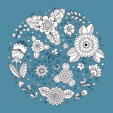 Vektör çiçek deseni. Stil, Bahar çiçek arka plan doodle. Bir daire şeklinde.