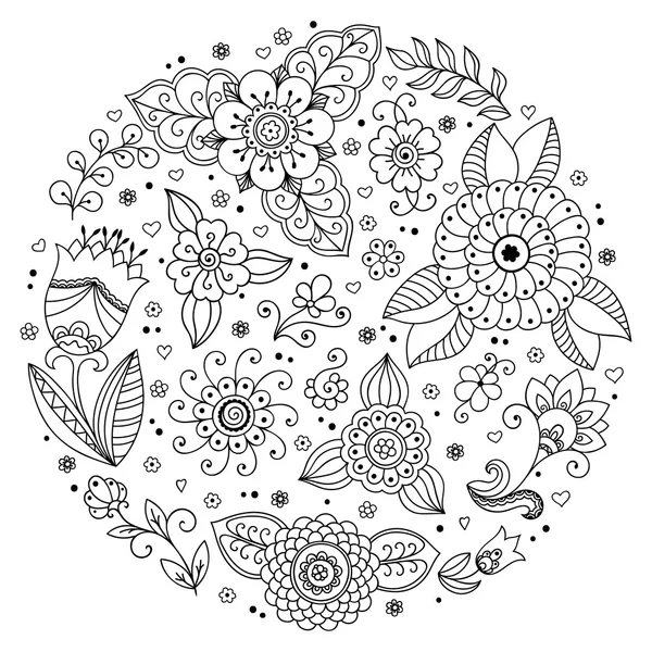 Vektorové květinový vzor. Doodle styl, jarní květinové pozadí. V podobě kruhu. — Stockový vektor
