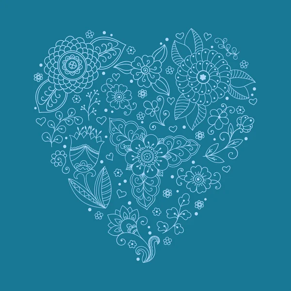 Διάνυσμα λουλούδι μοτίβο. Doodle στυλ, άνοιξη floral φόντο. Σε σχήμα καρδιάς. — Διανυσματικό Αρχείο