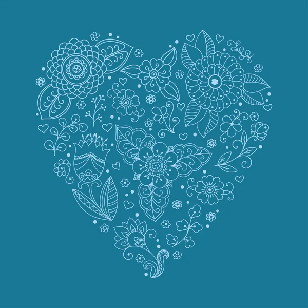 Vector flower pattern. Doodle style, spring floral background.In the shape of a heart. — Stock Vector