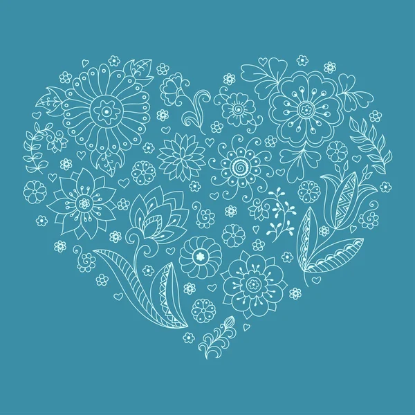 Modello di fiore vettoriale. Stile Doodle, sfondo floreale primaverile.Nella forma di un cuore . — Vettoriale Stock