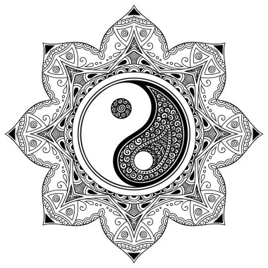 Kına dövme mandala. Yin-yang dekoratif sembolü. Mehndi stili.
